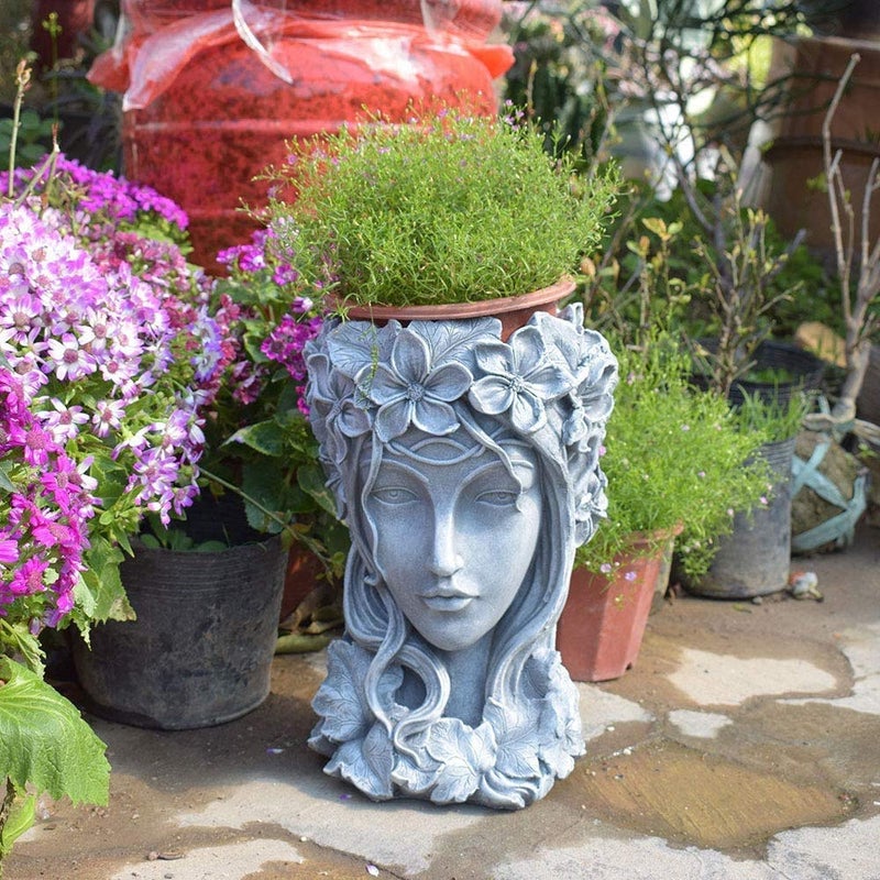 Sungmor Creative Goddess Head Planter Statue for Garden Ornaments | 9Ã—9Ã—14 Inch Premium Resin | Cool Face Large Diameter Flower Pot for Patio Lawn Garden Yard Decor - Image 4